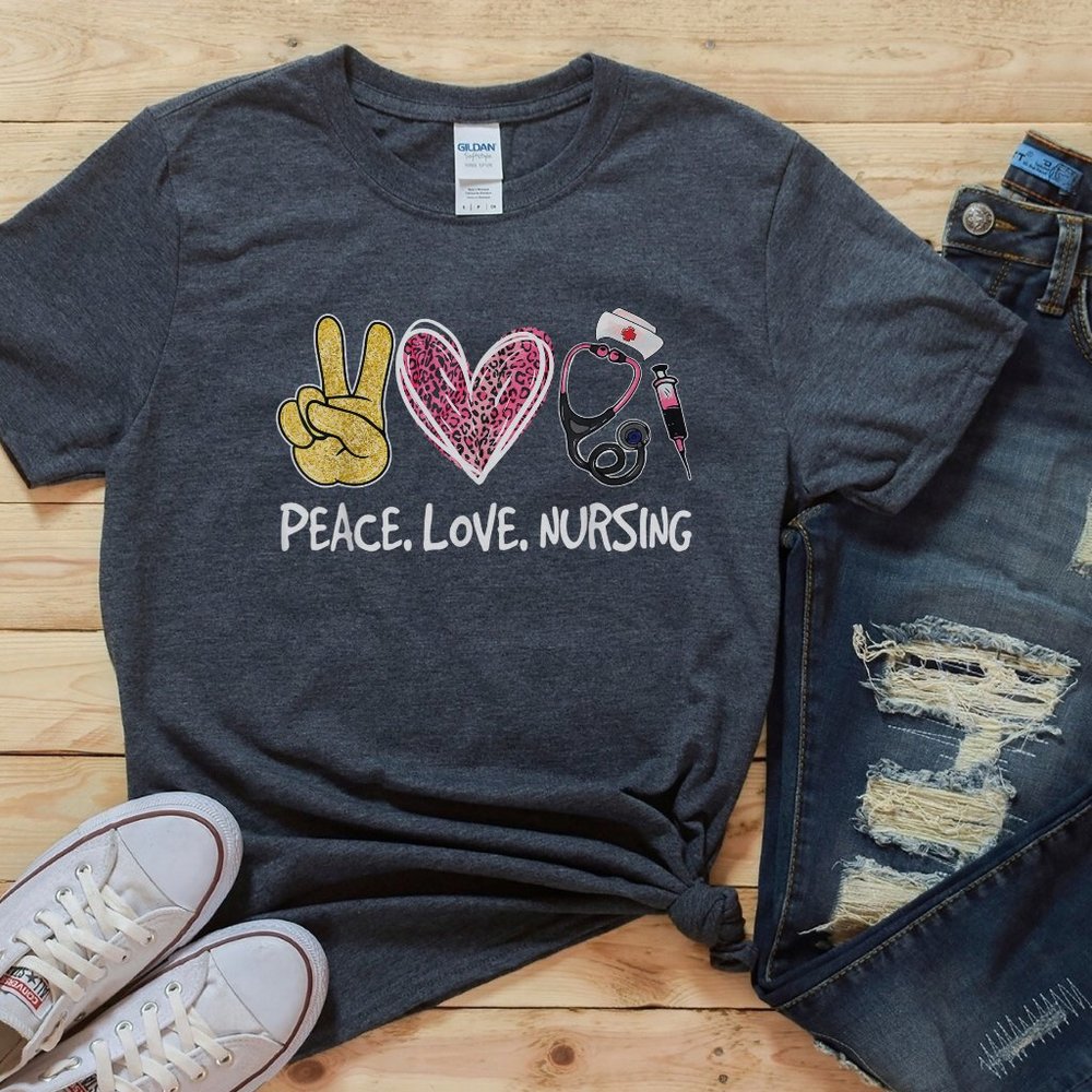 PEACE LOVE NURSE SHIRT FRONTLINE HERO NURSING GIFT